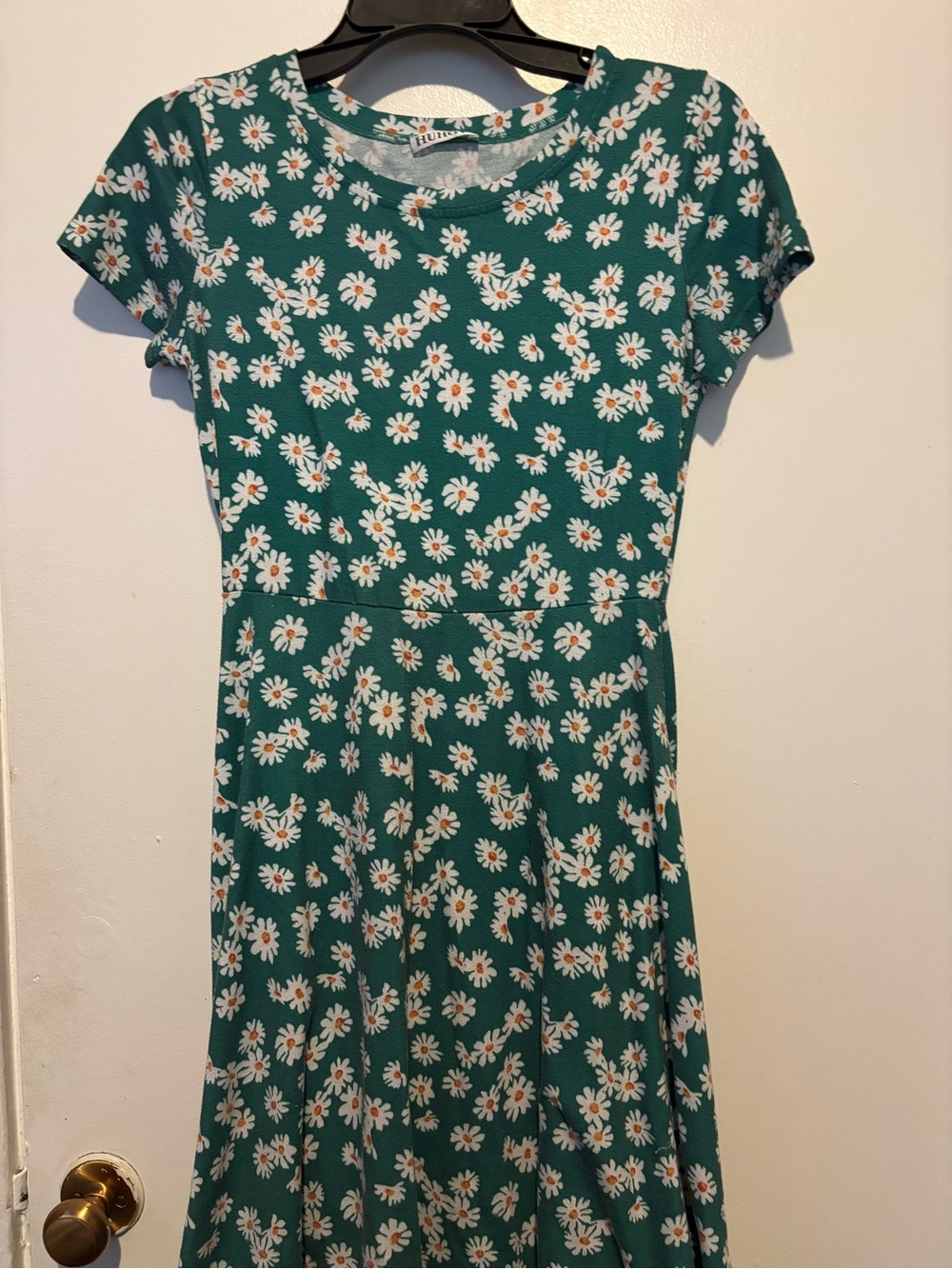 Floral Daisy Fit-and-Flare Dress in Green